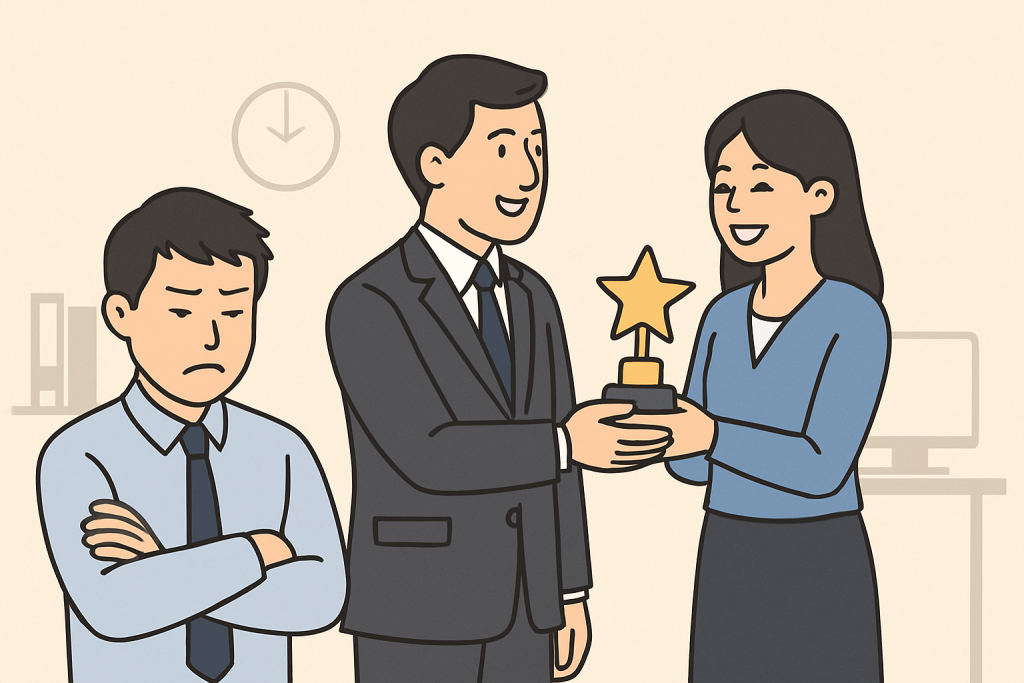 職場で自分の成果をアピールする若手社員